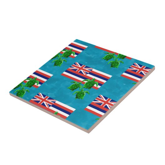 ハワイ州旗とアオウミガメ タイル (側面)