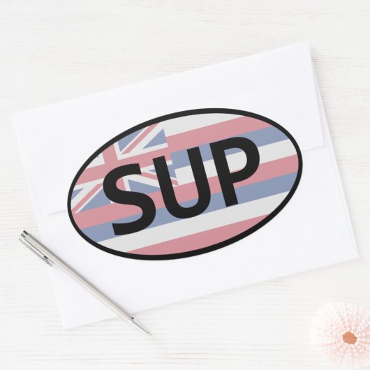 ハワイ州旗のスタンドアップパディング 楕円形シール (封筒)