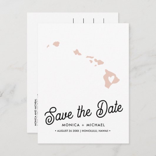 ハワイ州目的地ウェディング任意の色！ 案内ポストカード (正面/裏面)