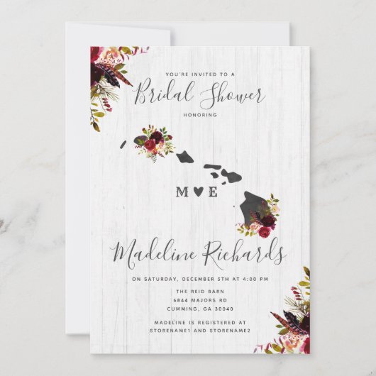 ハワイ州目的地ブライダルシャワー招待状 招待状 (正面)