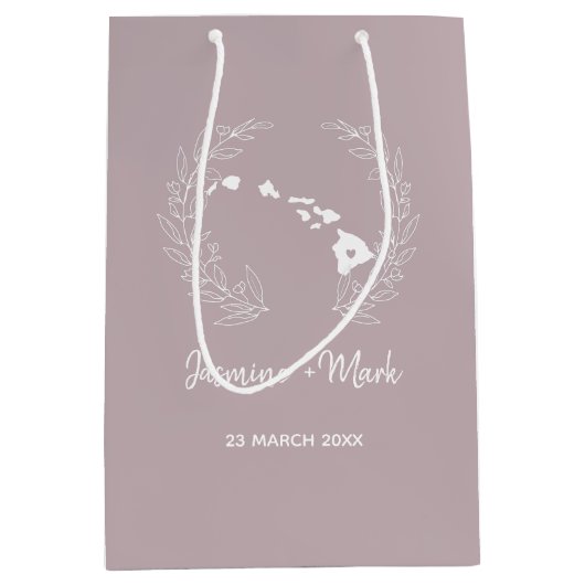 ハワイ州結婚シルエット記念日  ミディアムペーパーバッグ (正面)