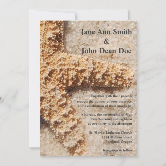 ハワイ挙式招待状:  砂の上のヒトデ 招待状 (正面)