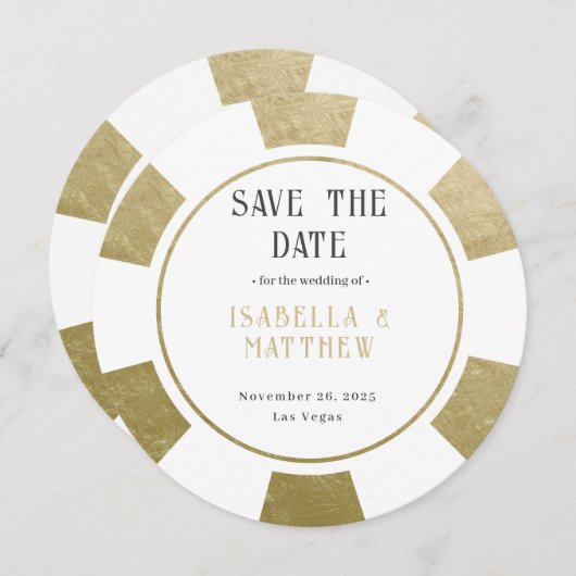 ハワイ挙式 ゴールドポーカーチップ セーブザデート (正面/裏面)