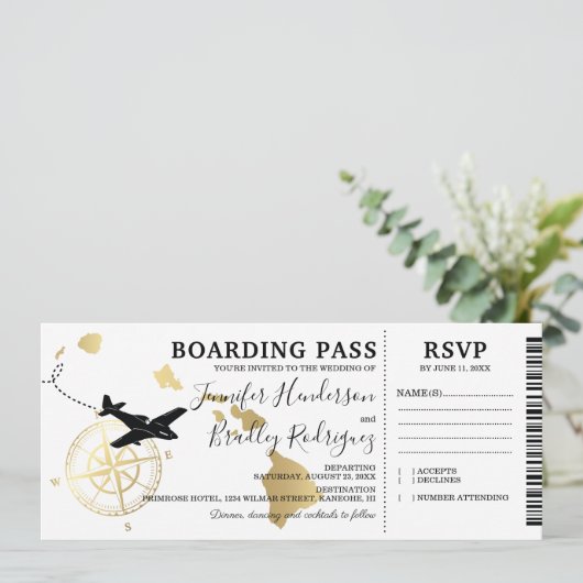 ハワイ挙式 飛行機チケットスタイルの招待状 招待状 (スタンド正面)