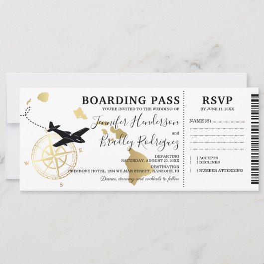 ハワイ挙式 飛行機チケットスタイルの招待状 招待状 (正面)