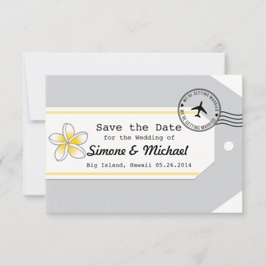 ハワイ旅行テーマのスーツケースタグ Save the Date セーブザデート (正面)