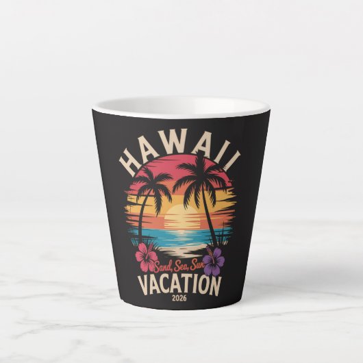 ハワイ旅行 2026 夏休み ビーチ カフェラテマグ (正面)