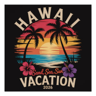 ハワイ旅行 2026 夏休み ビーチ ポスター