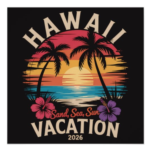 ハワイ旅行 2026 夏休み ビーチ ポスター (正面)