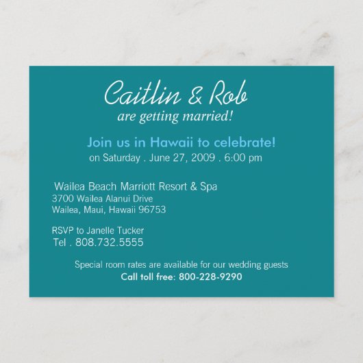 ハワイ日付の保存(アクア海) 案内ポストカード (裏面)