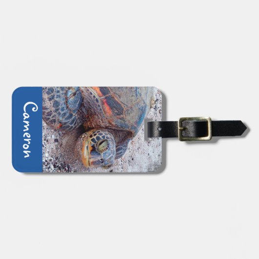 ハワイ海タートルホヌ写真名前をカスタムする脚本 ラゲッジタグ (正面横)