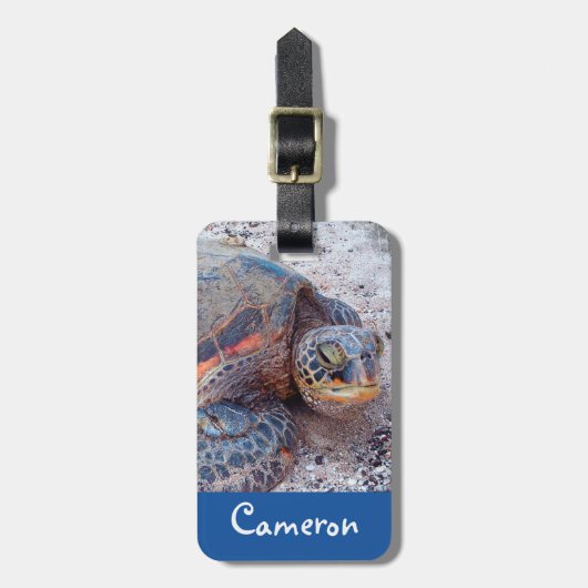 ハワイ海タートルホヌ写真名前をカスタムする脚本 ラゲッジタグ (正面縦)