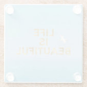 ハワイ海バ飛んでいるード金ゴールドビューティフル引用文 ガラスコースター (裏面)