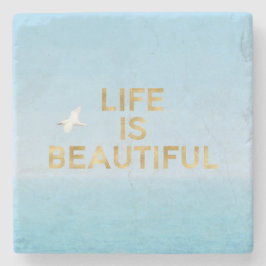 ハワイ海バ飛んでいるード金ゴールドビューティフル引用文 ストーンコースター