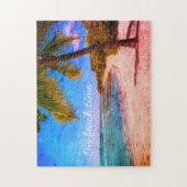 ハワイ海パームツリーヴィンテージ写真オンビーチ時間 ジグソーパズル (縦)