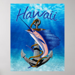 ハワイ深いシー魚釣り ポスター