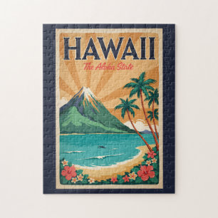 ハワイ火山イラスト旅行アートヴィンテージ ジグソーパズル
