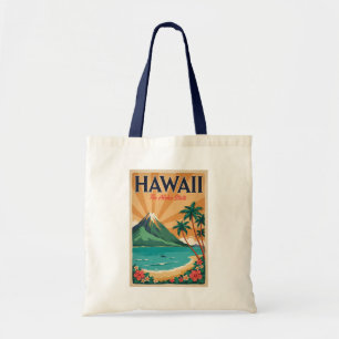 ハワイ火山イラスト旅行アートヴィンテージ トートバッグ