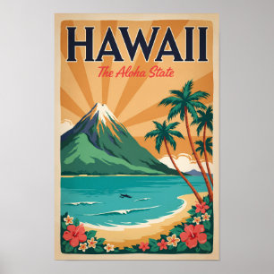 ハワイ火山イラスト旅行アートヴィンテージ ポスター