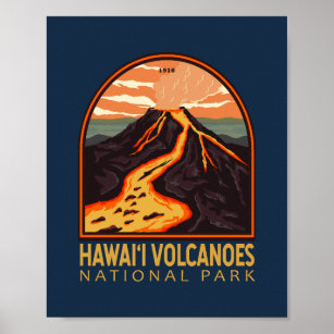 ハワイ火山ナショナルパークヴィンテージエンブレム ポスター