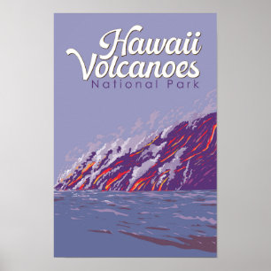 ハワイ火山国立公園イラスト 旅行 ポスター