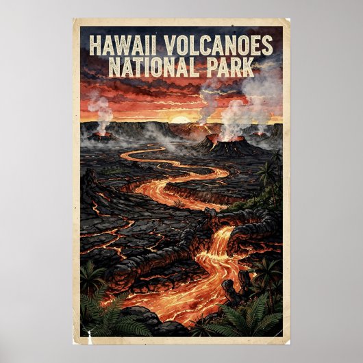 ハワイ火山国立公園 ビンテージ トラベル ポスター (正面)