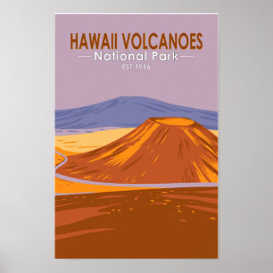 ハワイ火山国立公園 マウナケア ヴィンテージ ポスター