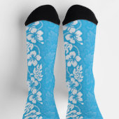 ハワイ熱帯ハイビスカスフラワーブルーパターン(の模様が)あるホテル ソックス (上部)
