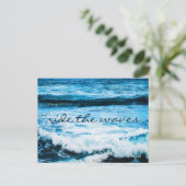 ハワイ熱帯ブルー海がウェーブスクリプトに乗る ポストカード (スタンド正面)