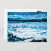 ハワイ熱帯ブルー海がウェーブスクリプトに乗る ポストカード (正面/裏面)