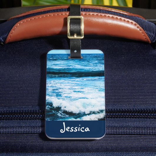 ハワイ熱帯ブルー海波写真名前をカスタムする ラゲッジタグ (正面インサイチュ2)