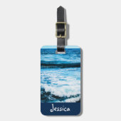 ハワイ熱帯ブルー海波写真名前をカスタムする ラゲッジタグ (正面縦)