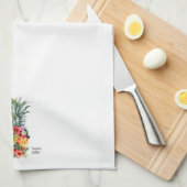 ハワイ熱帯産パイナップル花と家族名 キッチンタオル (四つ折り)