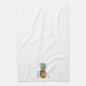 ハワイ熱帯産パイナップル花と家族名 キッチンタオル (縦)