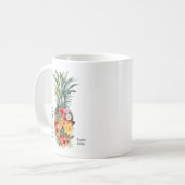 ハワイ熱帯産パイナップル花と家族名 コーヒーマグカップ (正面左)
