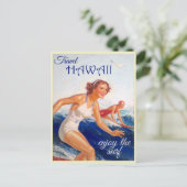 ハワイ米国女性サーフヴィンテージ旅行はがき ポストカード (スタンド正面)