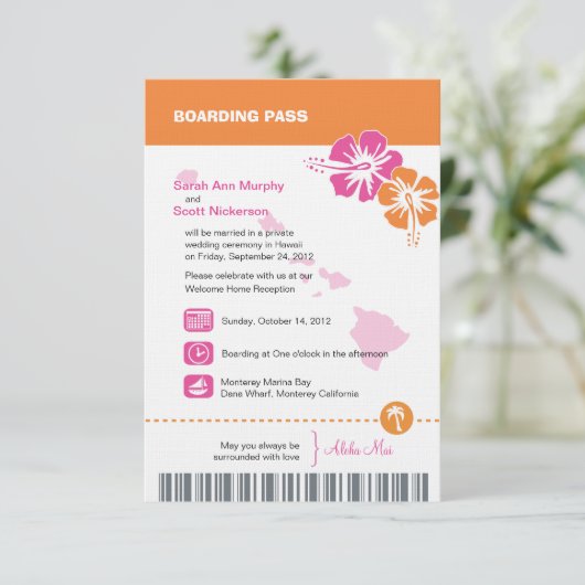ハワイ結婚の搭乗券 招待状 (スタンド正面)