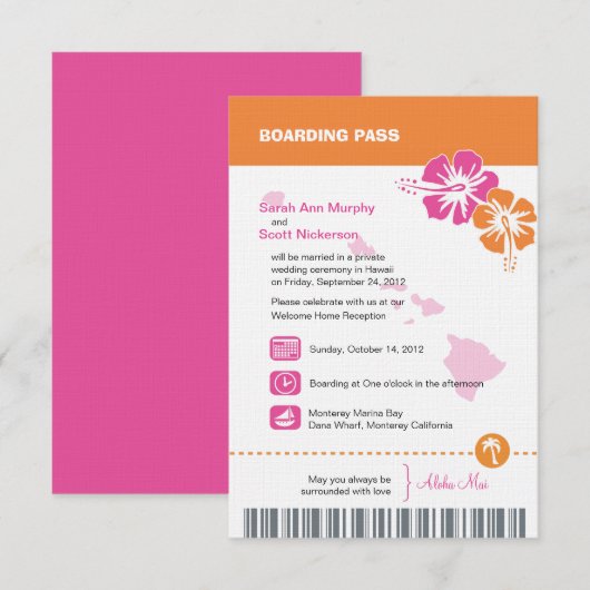 ハワイ結婚の搭乗券 招待状 (正面/裏面)