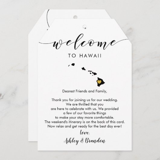 ハワイ結婚の歓迎ラベルの旅程 (正面/裏面)