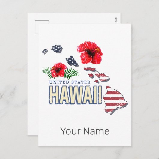 ハワイ統一された州レトロ州マップUSAお土産 シーズンポストカード (正面/裏面)