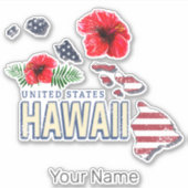 ハワイ統一された州レトロ州マップUSAお土産 シール (正面)