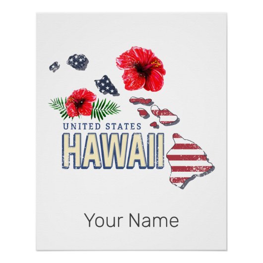 ハワイ統一された州レトロ州マップUSAお土産 ポスター (正面)