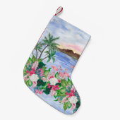 ハワイ絵画の水彩のシームレスパターン スモールクリスマスストッキング (正面 (吊り時))