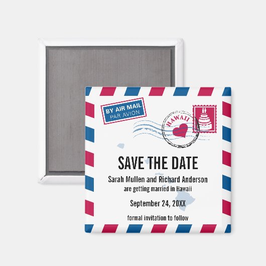 ハワイ航空メール結婚式の日付を保存 マグネット (正面/裏面)
