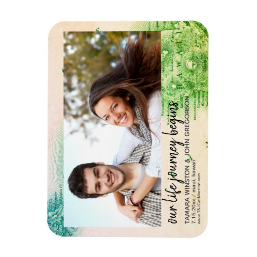 ハワイ行き先ウェディング日の写救真地図 マグネット (縦)