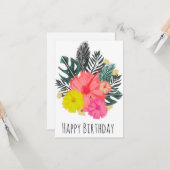 ハワイ誕生日ハンドドロッドグリーン誕生日 カード (正面/裏面インサイチュ)