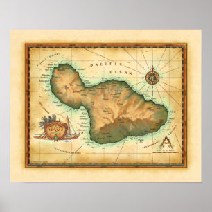 ハワイ諸島のマウイの地図 ポスター