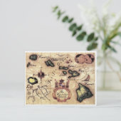 ハワイ諸島のヴィンテージ地図に珍しいレイ ポストカード (スタンド正面)