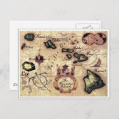 ハワイ諸島のヴィンテージ地図に珍しいレイ ポストカード (正面/裏面)