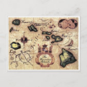 ハワイ諸島のヴィンテージ地図に珍しいレイ ポストカード (正面)